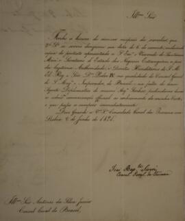 Nota diplomática original enviada por João Batista Sivory [s.d.] para Antônio da Silva Júnior [s....