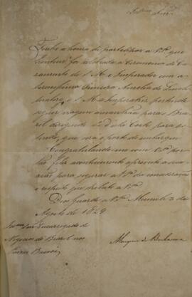Nota Diplomática original enviada por Felisberto Caldeira Brant Pontes de Oliveira Horta (1772-18...