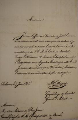 Nota diplomática original enviada por B. Crillanovich [s.d.] para Antônio da Silva Júnior [s.d.],...