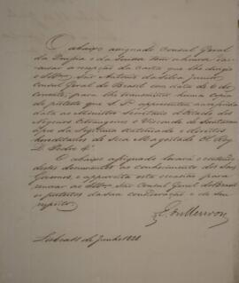 Nota diplomática original, com data de 11 de junho 1828, acusando a recepção pelo Cônsul-Geral da...