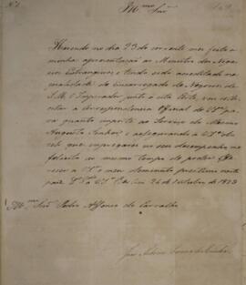 Nota Diplomática original enviada por João Antônio Pereira da Cunha (1798-1834) para Pedro Afonso...
