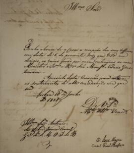 Nota Diplomática original enviada por D. José Massa [s.d.] para Antônio da Silva Júnior [s.d.], c...