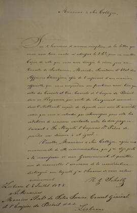Nota diplomática original enviada por G. Scholtz para Antônio da Silva Júnior, com data de 5 de j...