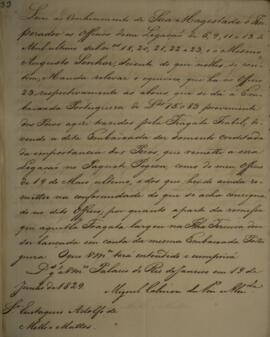 Despacho original enviado por Miguel Calmon du Pin e Almeida (1794-1865), Marquês de Abrantes, pa...