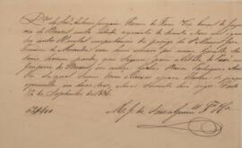 Ofício original, datado de 12 de setembro de 1836, certificando que Antônio Joaquim Pereira de Fa...