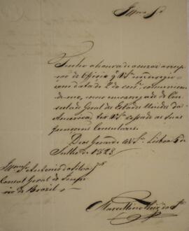 Nota diplomática original enviada por Marcelino Roiz da Silva [s.d.] para Antônio da Silva Júnior...