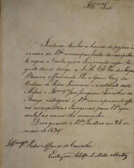 Nota Diplomática original enviada por Eustaquio Adolfo de Mello Mattos (1795-s.d.) para Pedro Afo...