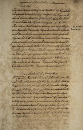Carta patente com data de 6 de dezembro de 1830, enviada para o presidente da província de Pernam...