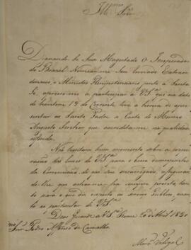Nota Diplomática original enviada por Monsenhor Francisco Corrêa Vidigal (s.d-1838) para Pedro Af...