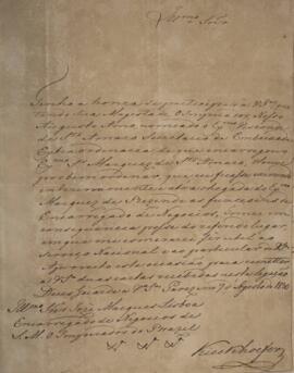 Nota Diplomática original enviada por Kieckhoefer para José Marques Lisboa (1807-1897), com data ...