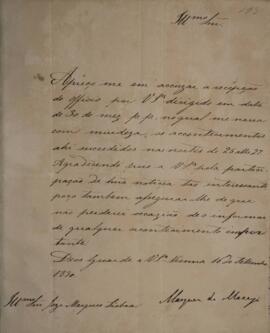 Nota Diplomática original enviada por Francisco Afonso de Meneses de Sousa Coutinho (1796-1834), ...