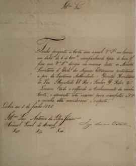 Nota diplomática original enviada por José Maria O’Neil (1788-s.d.) para Antônio da Silva Júnior ...