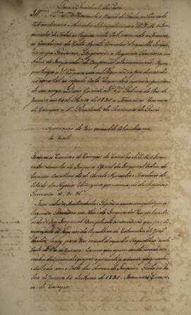 Carta patente com data de 14 de maio de 1831, enviada para o presidente da província do Pará, que...