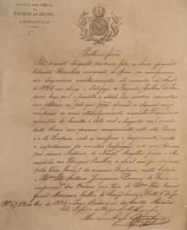 Ofício datado de 06 de julho de 1836 tratando da obrigação assumida por José Rodrigues dos Santos...