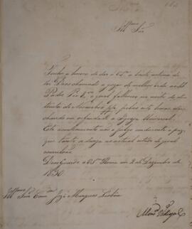 Nota Diplomática original enviada por Monsenhor Francisco Corrêa Vidigal (s.d-1838) para José Mar...