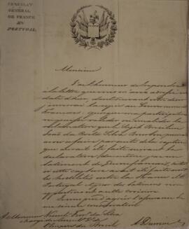 Nota Diplomática original enviada por André Durnieu [s.d.] para Vicente Ferreira da Silva [s.d.],...