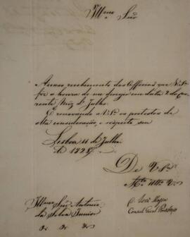 Nota diplomática original enviada por D. José Massa [s.d.] para Antônio da Silva Júnior [s.d.], c...