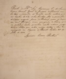 Ofício original assinado por Ignácia Corrêa Bulhão (s.d), datado de 20 de julho de 1836, atestand...