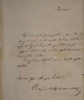 Nota Diplomática original enviada por Eustaquio Adolfo de Mello Mattos (1795-s.d.) para José Marq...