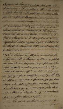Cópia de Nota Diplomática enviado por Henry Chamberlain (1796–1844) para Luiz José de Carvalho e ...