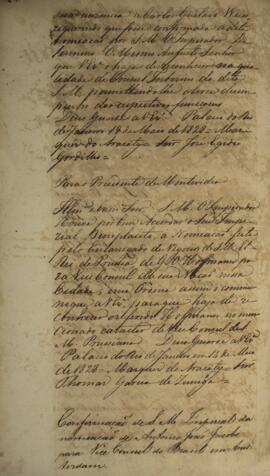 Carta patente com data de 14 de maio de 1828, enviada para o presidente de Montevidéu, pela qual ...