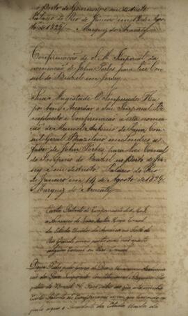 Carta patente com data de 12 de setembro de 1829 pela qual se confirma a nomeação de Isaac Austin...