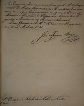 Despacho original enviado por José Inácio Borges (1770-1838) para Eustaquio Adolfo de Mello Matto...