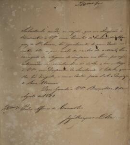 Nota Diplomática original enviada por José Marques Lisboa (1807-1897) para Pedro Afonso de Carval...