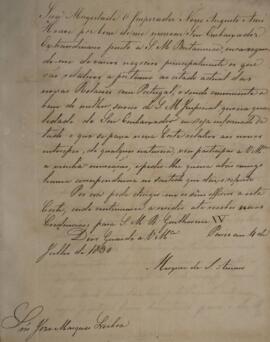 Nota Diplomática original enviada por José Egídio Álvares de Almeida (1767-1832), Marquês de Sant...