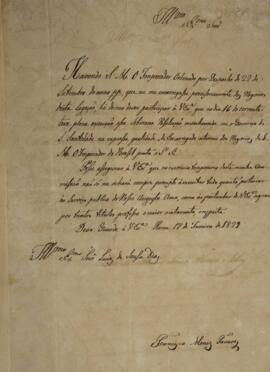 Despacho original enviado por Francisco Muniz Tavares (1793-1876) para Comendador Luiz de Souza D...