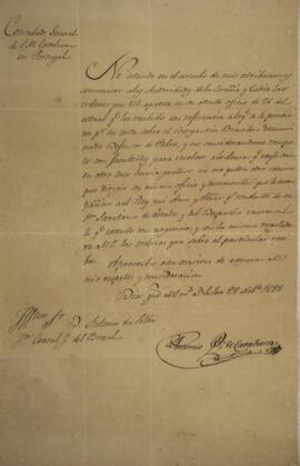 Nota Diplomática original enviada por Antônio Pi de Carabassa [s.d.] para Antônio da Silva Júnior...