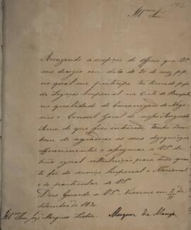 Nota Diplomática original enviada por Francisco Afonso de Meneses de Sousa Coutinho (1796-1834), ...