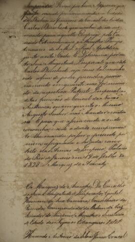 Carta patente com data de 22 de julho de 1828 pela qual se confirma a nomeação de Marcellino José...