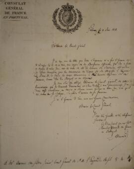 Nota diplomática original enviada pelo Cônsul-geral da França em Portugal para Antônio da Silva J...