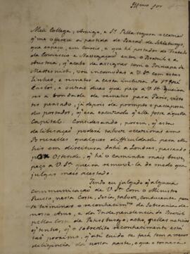 Carta original enviada por Antônio Telles da Silva Caminha e Meneses (1790-1875), Marquês de Reze...