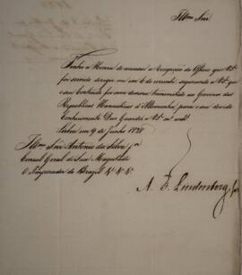 Nota diplomática original enviada por A. F. Lundenberg [s.d.] para Antônio da Silva Júnior, com d...