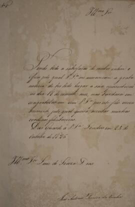 Despacho original enviado por João Antônio Pereira da Cunha (1798-1834) para Comendador Luiz de S...