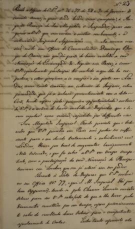 Cópia de despacho enviado por Luís José de Carvalho e Melo (1764-1826), Visconde da Cachoeira, pa...