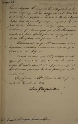 Cópia de despacho enviado por Luís José de Carvalho e Melo (1764-1826), Visconde da Cachoeira, pa...