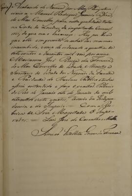 Cópia do decreto de nomeação e valor dos vencimentos de Manoel Rodrigues Gameiro Pessoa (s.d.-184...