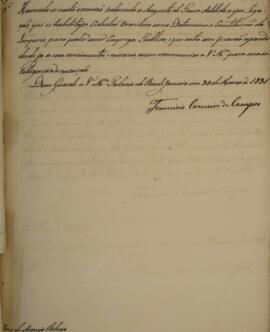 Despacho original enviado por Francisco Carneiro de Campos (1765-1842) para José de Araújo Ribeir...