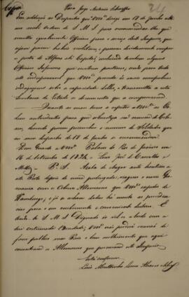 Cópia de despacho enviado por Luís José de Carvalho e Melo (1764-1826), Visconde da Cachoeira, pa...