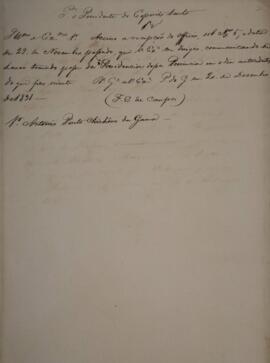 Minuta de Despacho enviado por Francisco Carneiro de Campos (1765-1842) para Antônio Pinto Chicho...