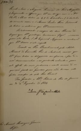 Cópia de despacho enviado por Luís José de Carvalho e Melo (1764-1826), Visconde da Cachoeira, pa...