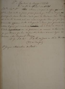 Minuta de Despacho enviada por Francisco Carneiro de Campos (1765-1842) para Joaquim Marcelino de...