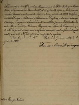 Despacho original enviado por Francisco Carneiro de Campos (1765-1842) para José de Araújo Ribeir...