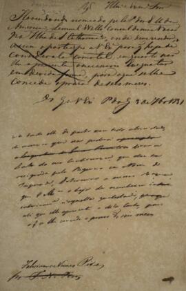 Minuta de despacho de 3 de setembro de 1831 cujo destinatário era Feliciano Nunes Pires (1785-184...