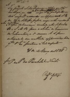 Minuta de despacho enviado para o Presidente da Província da Paraíba do Norte, com data de 31 de ...