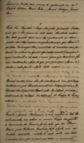 Cópia das instruções enviadas por Luís José de Carvalho e Melo (1764-1826), Visconde da Cachoeira...