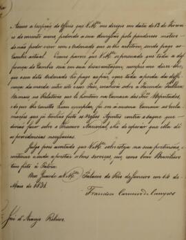 Segunda via de despacho original enviado por Francisco Carneiro de Campos (1765-1842) para José d...